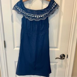 Women’s Calypso St Barth for Target Blue w/White Embroidery Off-Shoulder Dress